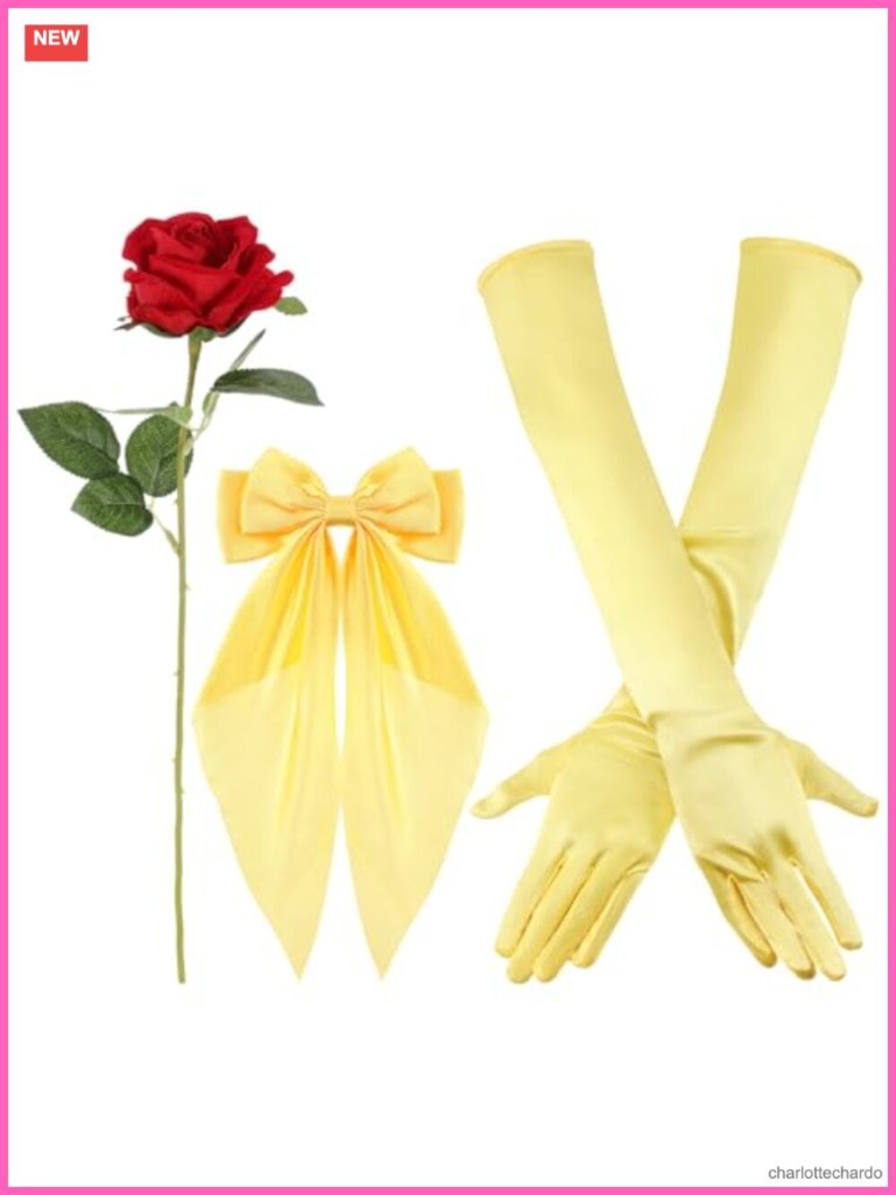 Princess Costume Accessories Set Long Satin Gloves Hair Bow Clip Rose Flower